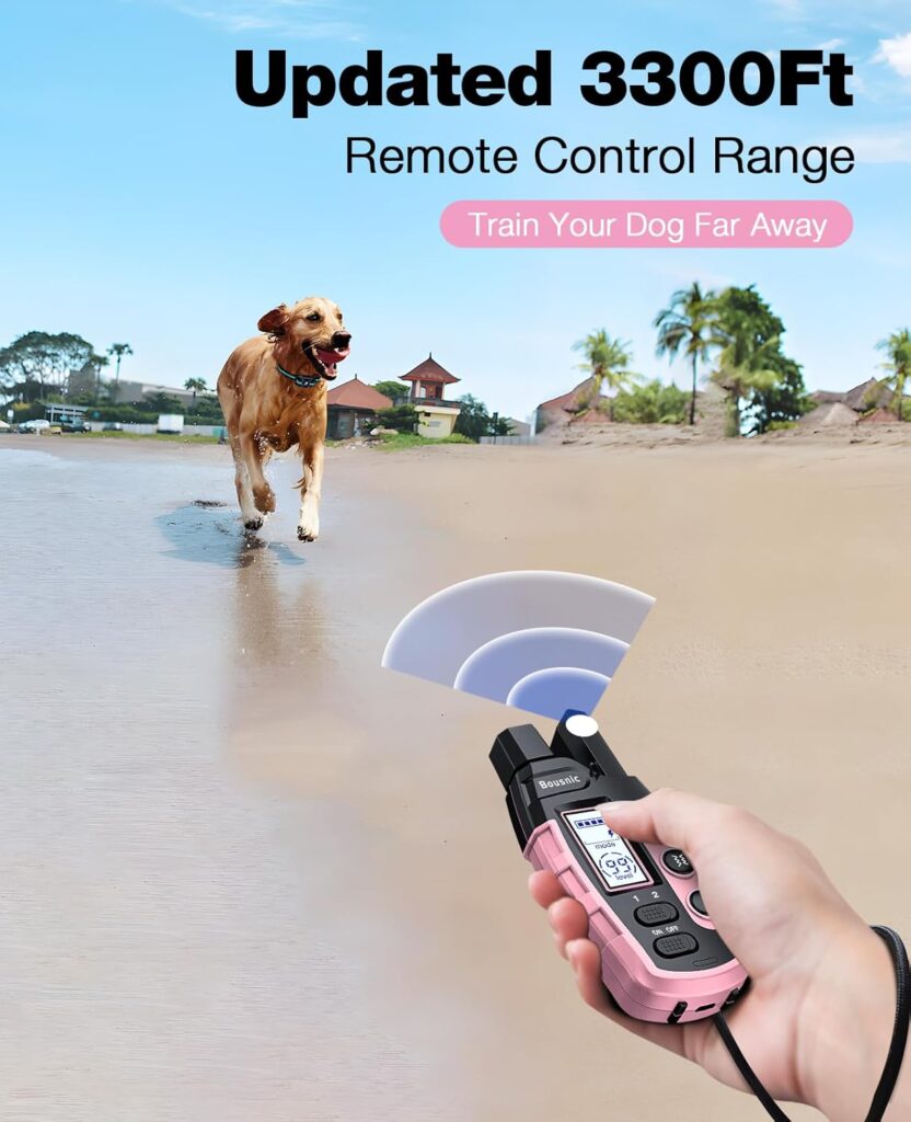 Bousnic Dog Shock Collar - 3300Ft Dog Training Collar with Remote for 5-120lbs Small Medium Large Dogs Rechargeable Waterproof e Collar with Beep (1-8), Vibration(1-16), Safe Shock(1-99) (Orange)