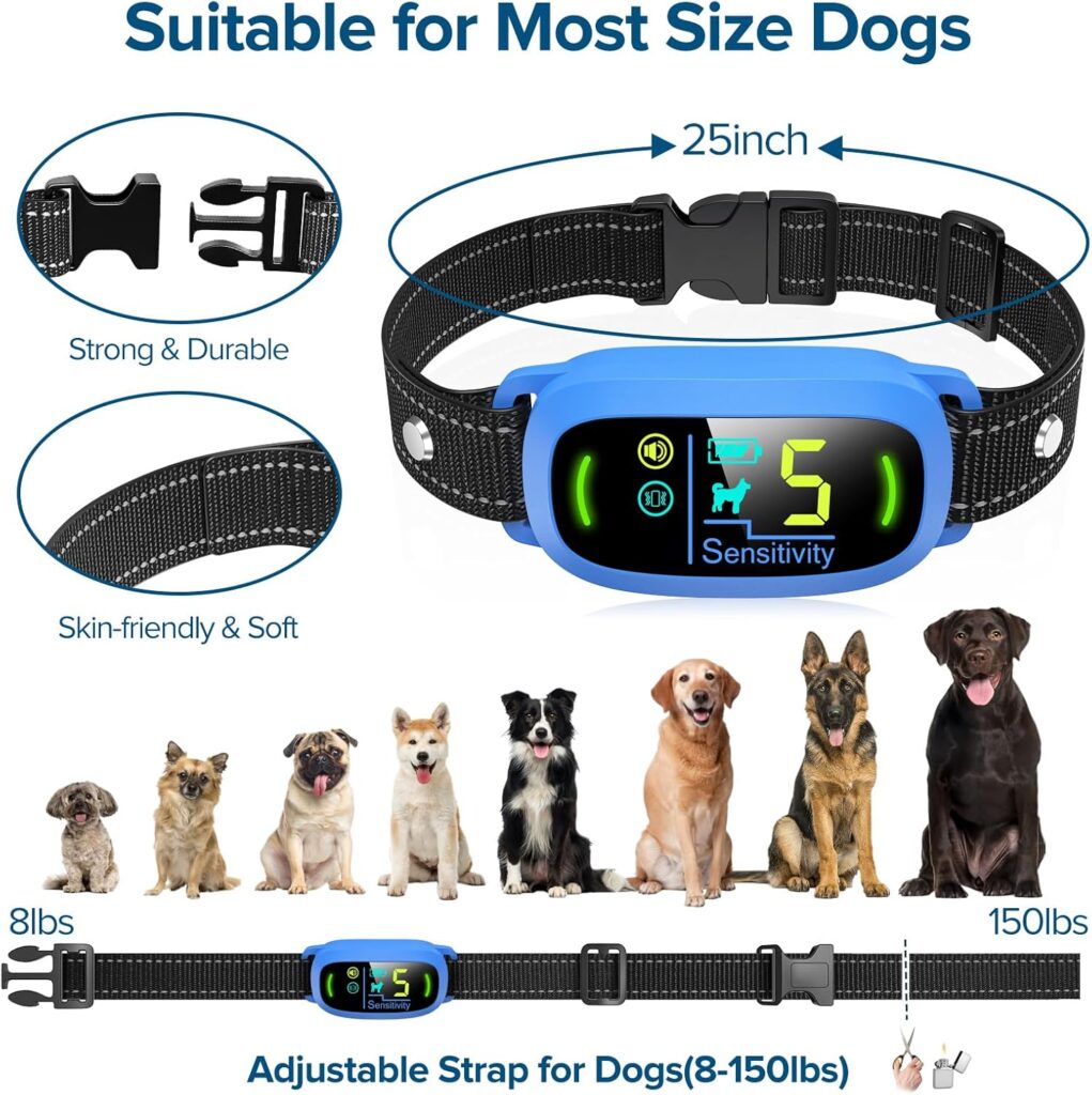 Dog Bark Collar for Large Medium Small Dogs, Rechargeable Smart Bark Collar, Anti Barking Training Collar with 5 Adjustable Sensitivity Beep Vibration (Black)