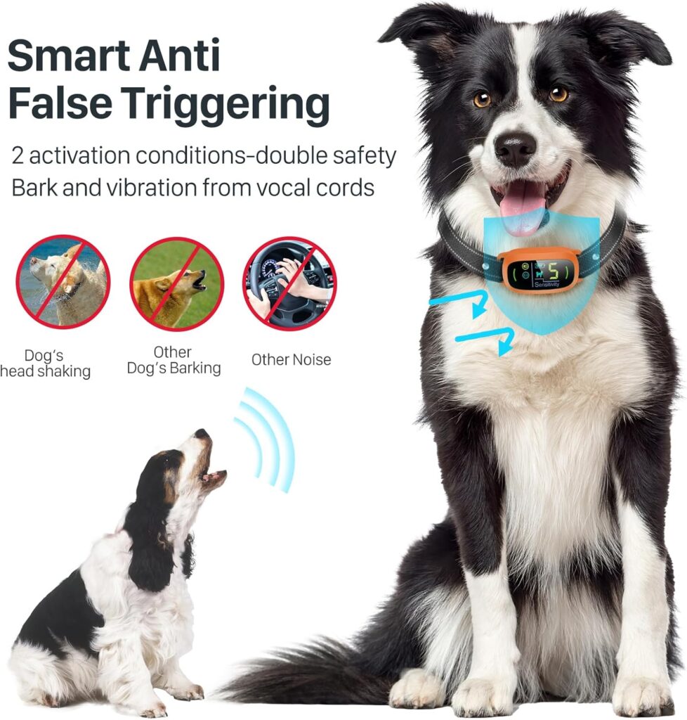 Dog Bark Collar for Large Medium Small Dogs, Rechargeable Smart Bark Collar, Anti Barking Training Collar with 5 Adjustable Sensitivity Beep Vibration (Black)